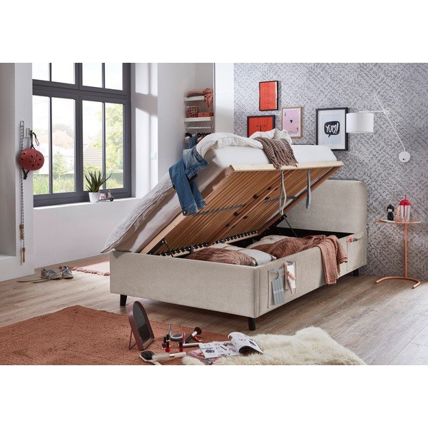 Bēša bērnu gulta ar veļas kasti ar redelēm 140x200 cm Cosy – Meise Möbel-image-2
