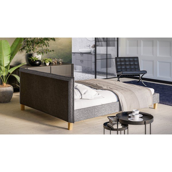 Pelēka mīksta divvietīga gulta ar režģi 160x200 cm Tina – Ropez-image-3