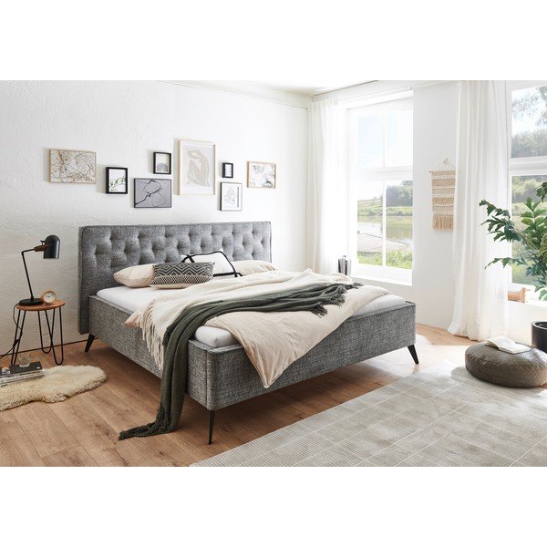 Pelēka polsterēta divvietīga gulta bez režģa 140x200 cm Alicante – Meise Möbel-image-1