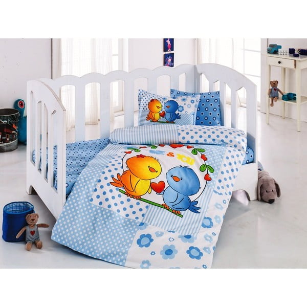 Bērnu gultasveļas un palagu komplekts Blue Birds, 100x150 cm