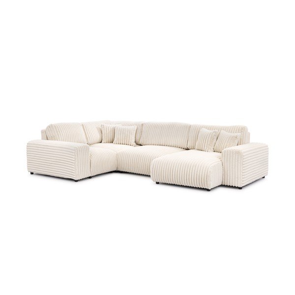 Krēmkrāsas velveta stūra dīvāns (ar kreiso stūri/U veida) Justin – Ropez