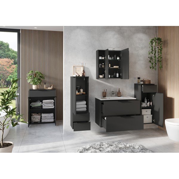 Antracīta pelēks augsts/piekarams vannas istabas skapis 71x95 cm Crandon – Germania-image-4