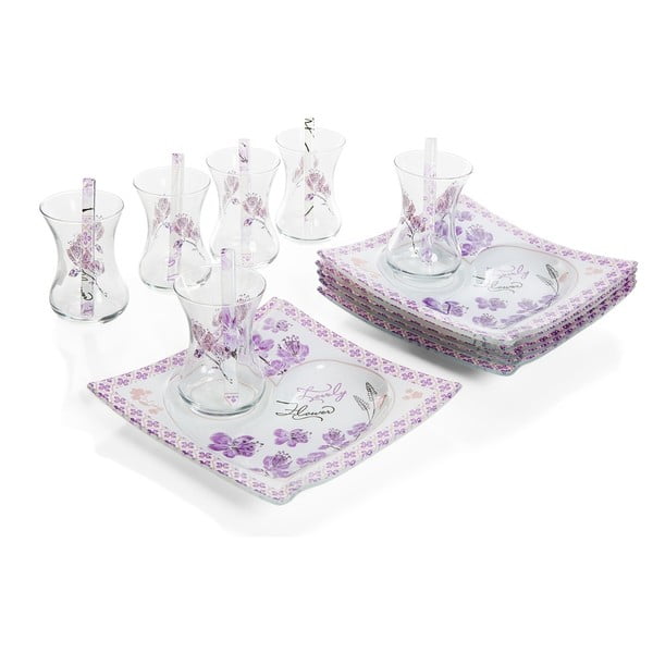 Balts un violets 18 gabalu tējas piederumu komplekts Mandeļu krāsā