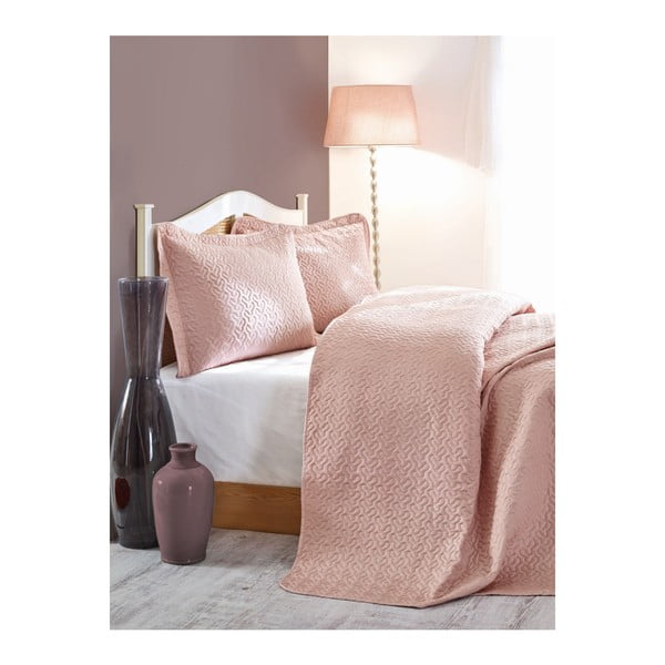 Rozā stepēts rozā gultas pārklājs ar spilveniem Susana, 240 x 260 cm