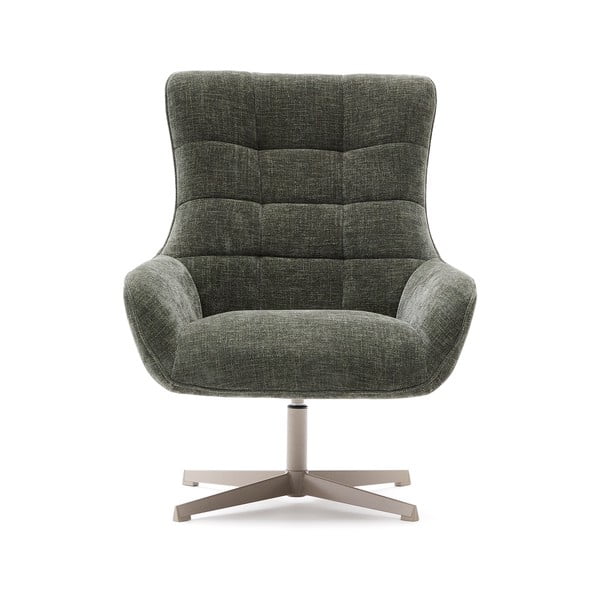 Dūmakaini zaļš grozāms atpūtas krēsls no šenila auduma Teryl – Kave Home-image-1