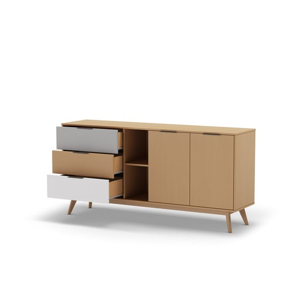 Dabīga toņa zema kumode no priedes 165x81 cm Elfa – Marckeric-image-3