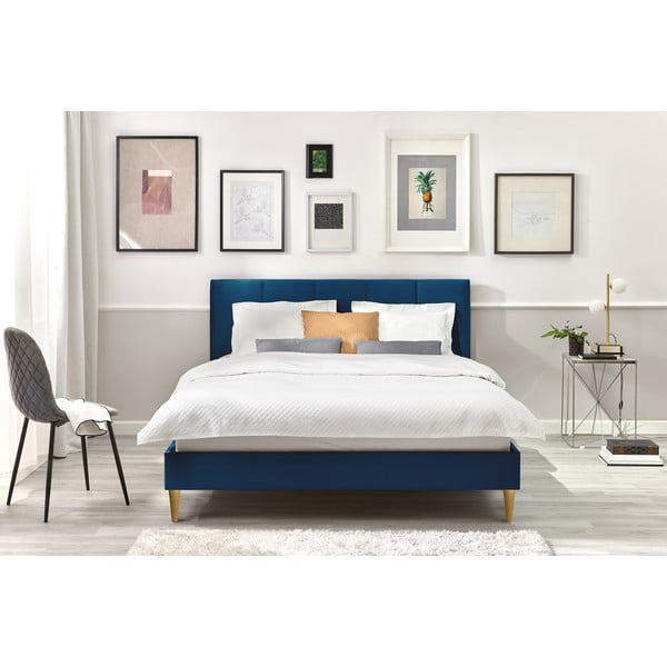 Tumši zila samta divguļamā gulta Bobochic Paris Vivara Light, 180 x 200 cm-image-4