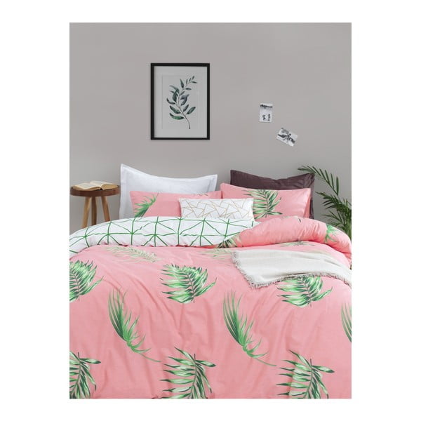 Divvietīga gultas pārklājs ar gultas veļu no ranforce kokvilnas Mijolnir Barbara Green, 160 x 220 cm