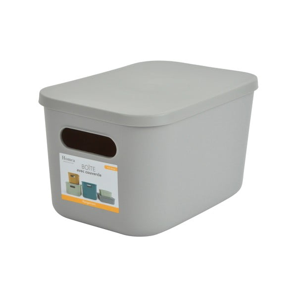Pelēka plastmasas uzglabāšanas kaste ar vāku 24,5x18x15 cm – Homéa-image-3