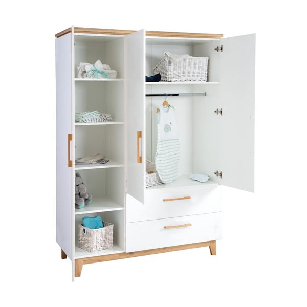 Balts bērnu drēbju skapis ar ozolkoka imitāciju 135x200 cm Finn – Roba-image-4