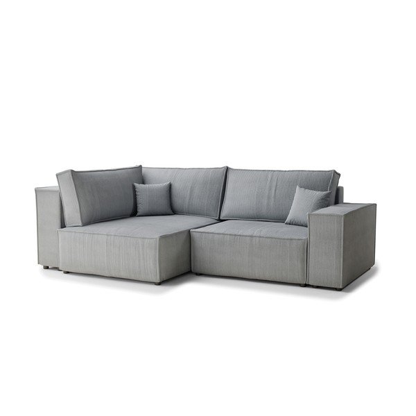 Pelēks velveta salokāms stūra dīvāns ar uzglabāšanas vietu (ar kreiso stūri/L veida) Tonga – Maison de Rêve