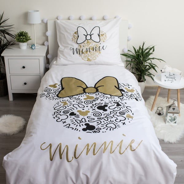 Kokvilnas bērnu gultas veļa vienvietīgai gultai 140x200 cm Minnie Gold – Jerry Fabrics