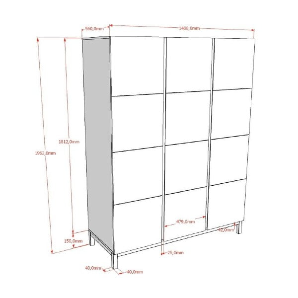 Balts bērnu drēbju skapis 149x196x58 cm Eva – Vipack-image-2