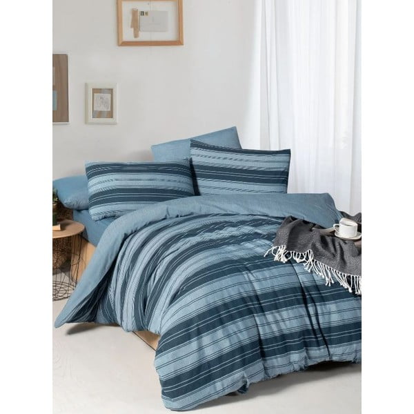 Zila divguļamā/īpaši gara gultas veļa ar palagu/četrdaļīga 200x220 cm Stripes – Mila Home