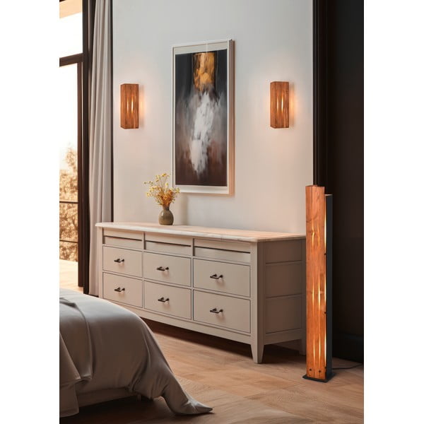 Melna/dabīga toņa stāvlampa ar koka abažūru (augstums 121 cm) Karuni – Trio-image-1