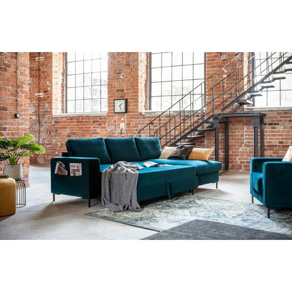 Zaļganzils samta salokāms stūra dīvāns (ar labo stūri) Lofty Lilly – Miuform-image-4