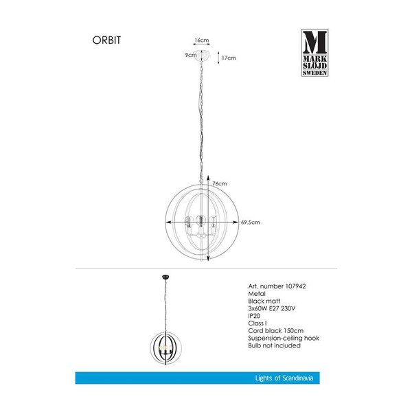 Melns piekaramais gaismeklis Markslöjd Orbit Pendant 3L-image-2