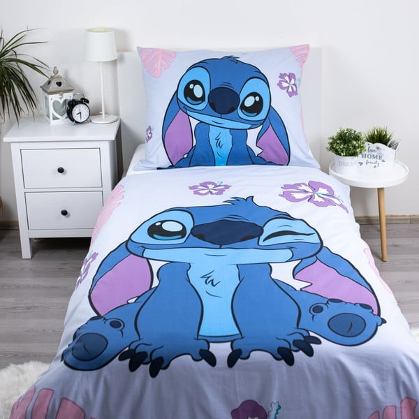 Zila/violeta vienguļamā kokvilnas bērnu gultas veļa 140x200 cm Lilo and Stitch "Cute" – Jerry Fabrics-image-1