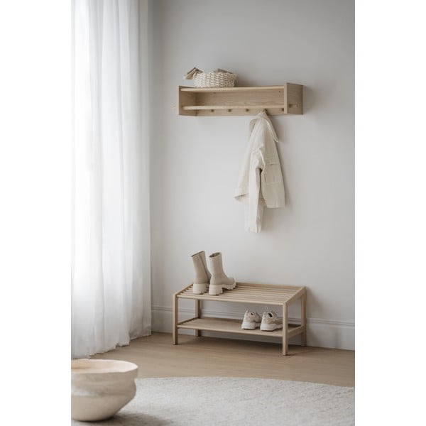 Dabīga toņa ozola masīvkoka sienas pakaramais ar plauktu Hillmond – Rowico-image-3