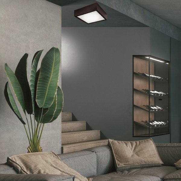 Tumši brūna griestu lampa ar stikla abažūru 27,5x27,5 cm Quadro – LAMKUR-image-2