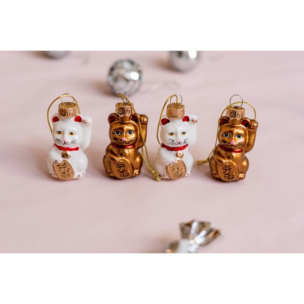 Stikla Ziemassvētku eglītes rotājumi (4 gab.) Lucky Cat – Sass & Belle-image-1