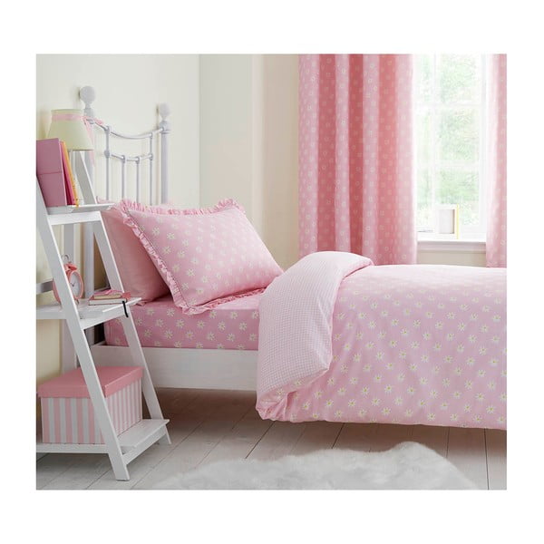 Catherine Lansfield Daisy Dreamer rozā elastīga vienvietīgas gultas pārklājs, 90 x 90 cm