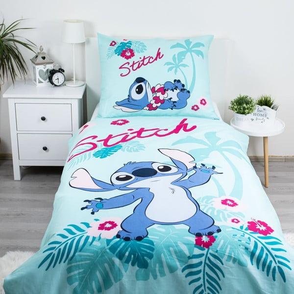 Zila vienguļamā kokvilnas bērnu gultas veļa 140x200 cm Lilo a Stitch "Hawaii"  – Jerry Fabrics-image-1