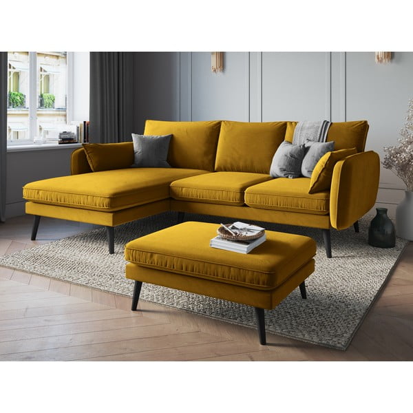 Dzeltens samta kāju soliņš ar melnām kājām Kooko Home Lento-image-1