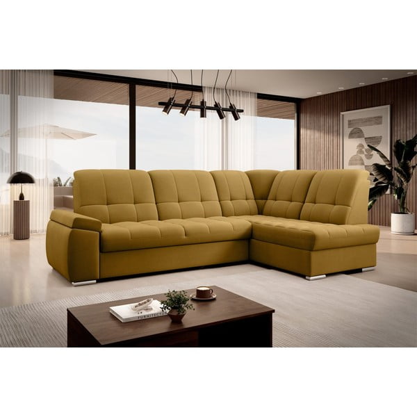 Dzeltens samta salokāms/ar uzglabāšanas vietu stūra dīvāns (ar labo stūri/L veida) Sado – ELTAP-image-4