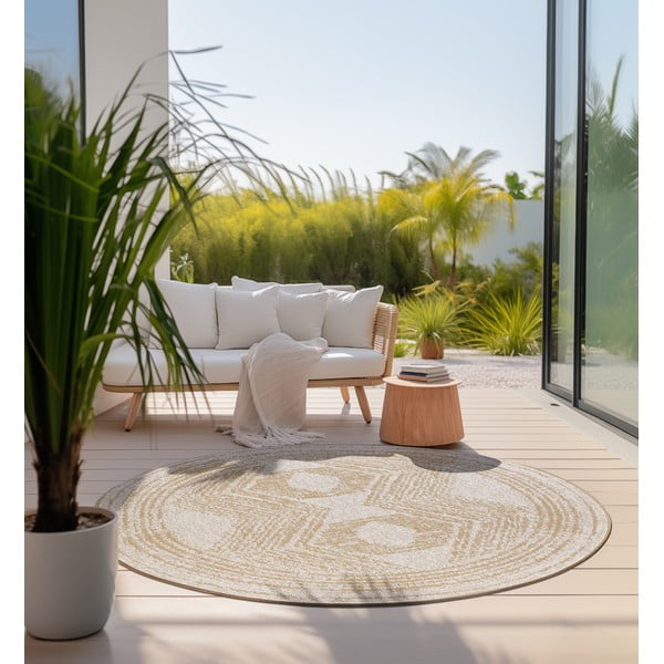 Okera dzeltens/krēmkrāsas apaļš āra paklājs ø 140 cm Gemini – Elle Decoration-image-1