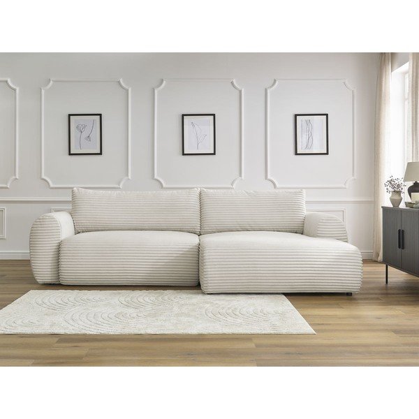 Krēmkrāsas velveta salokāms stūra dīvāns (ar labo stūri) Lucien – Bobochic Paris-image-1