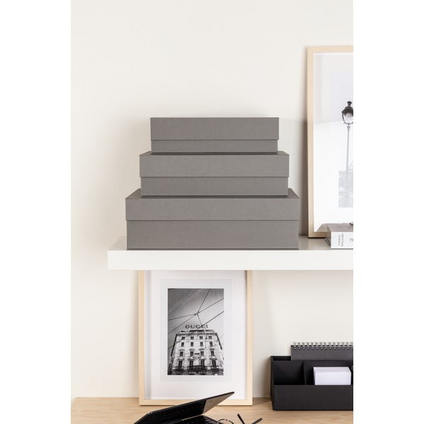 Pelēkas kartona uzglabāšanas kastes (3 gab.) ar vāku 42,5x29,5x13 cm Kian Paper Laminate – Bigso-image-1