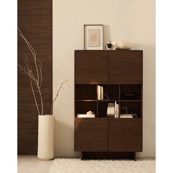 Tumši brūns skapītis ar riekstkoka imitāciju 100x163x40 cm Norlen – Kave Home-image-4