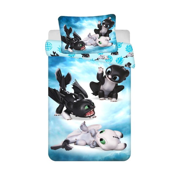 Zila kokvilnas bērnu gultas veļa 100x135 cm How to Train Your Dragon "Babies" – Jerry Fabrics
