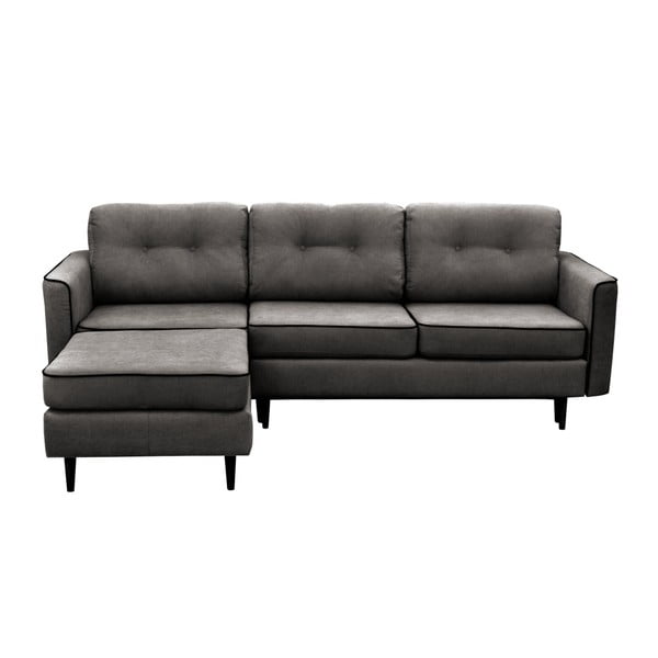 Tumši pelēks trīsvietīgs izlaižams stūra dīvāns ar melnām kājām Mazzini Sofas Dragonfly, kreisais stūris