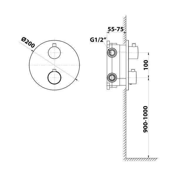 Matēti melns iebūvēts jaucējkrāns dušai (ar 2 izvadiem) – Sapho-image-2