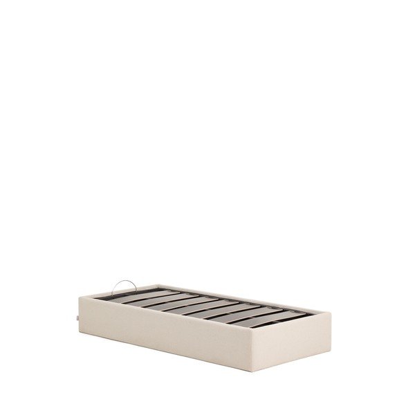 Krēmkrāsas polsterēta vienvietīga gulta no šenila ar veļas kasti/bez galvgaļa ar redelēm 90x200 cm Nelzi – Kave Home-image-3