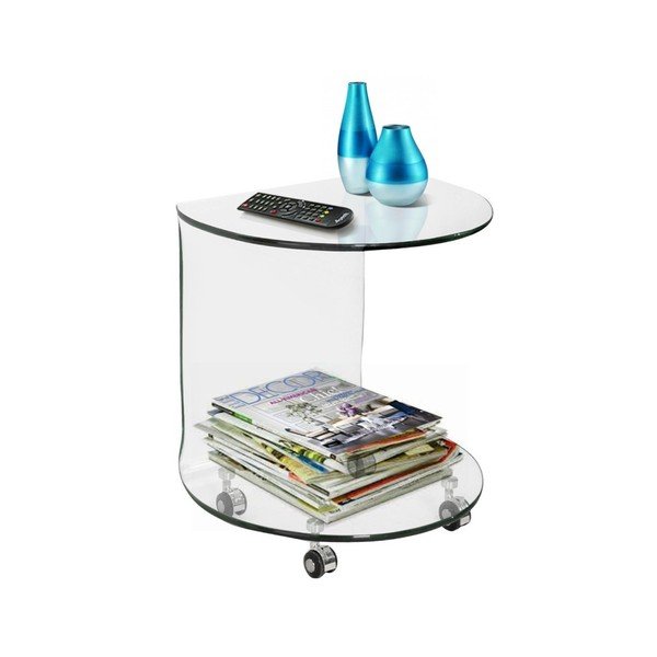 Evergreen House Vienkāršs stikla kafijas galdiņš uz riteņiem-image-3