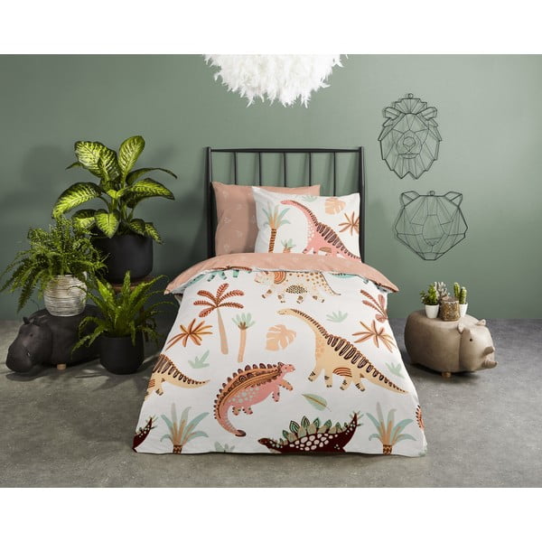Brūna/bēša kokvilnas bērnu gultas veļa 100x135 cm Dino – Good Morning-image-1