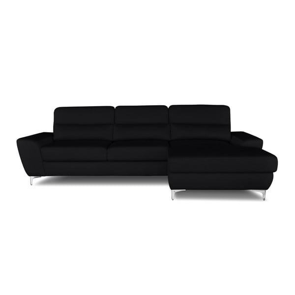 Melna stūra dīvāns-guļamā gulta Windsor & Co. Dīvāni Omega, labais stūris