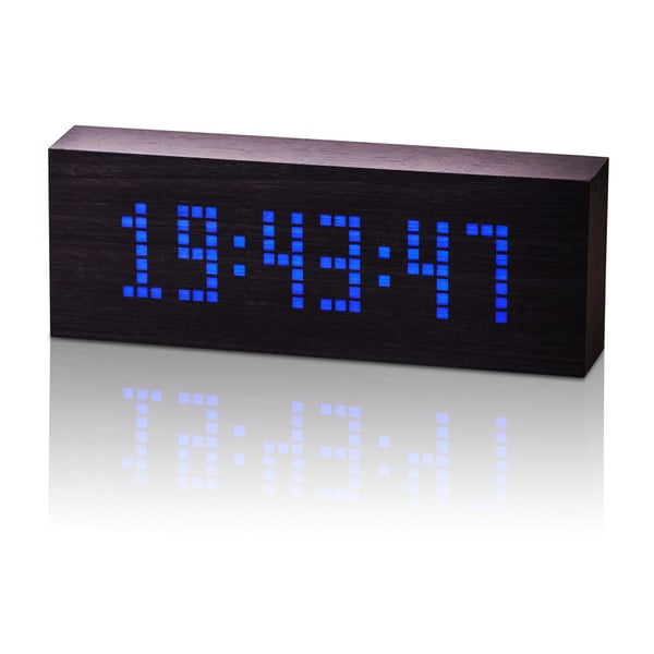 Melns modinātājs ar zilu LED displeju Gingko Message Click Clock
