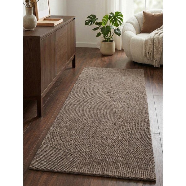 Pelēkbrūns ar rokām darināts vilnas celiņa paklājs 80x200 cm Calmio – Hanse Home-image-1
