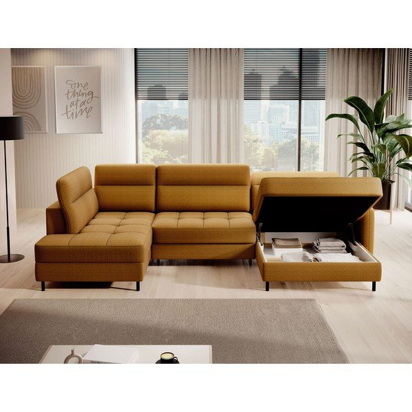 Dzeltens samta salokāms/ar uzglabāšanas vietu stūra dīvāns (ar kreiso stūri/U veida) Berrto – ELTAP-image-3