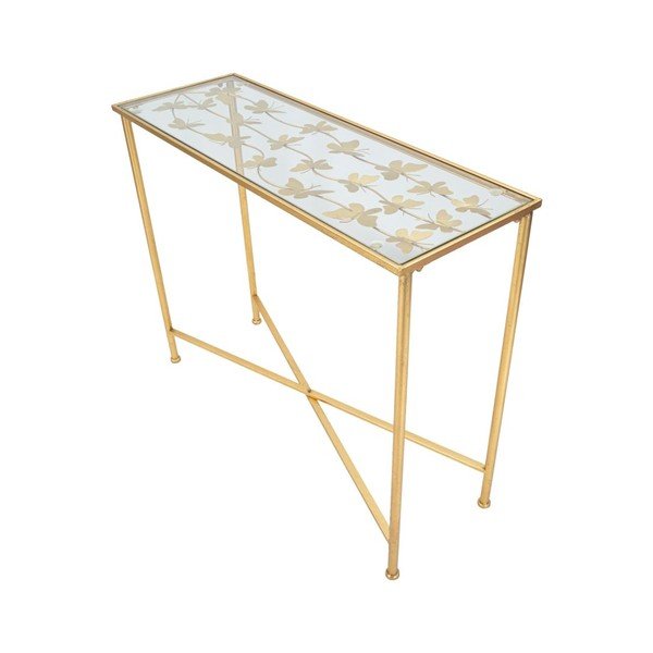 Balts/zelta krāsas konsoles galds ar stikla galda virsmu 35x100 cm Butterflies – Mauro Ferretti-image-2
