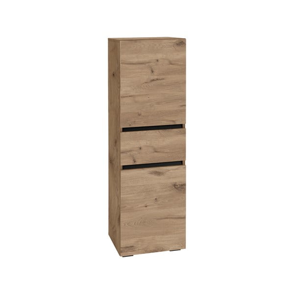 Dabīga toņa augsts/šaurs vannas istabas skapis ar ozolkoka imitāciju 38x130 cm Wisla – Støraa-image-2