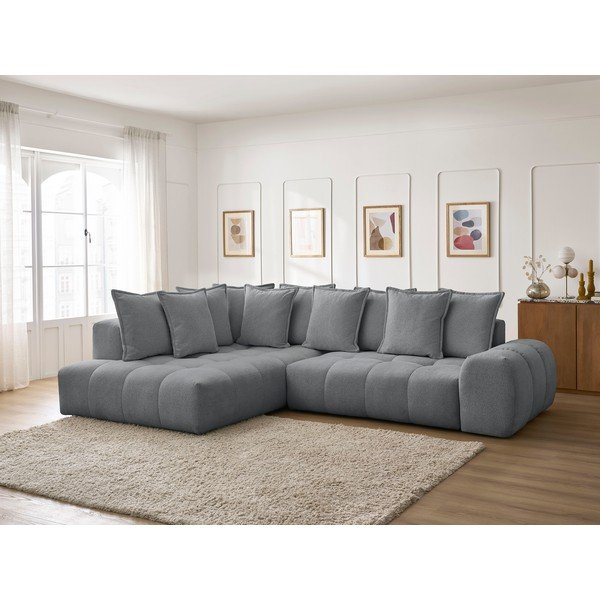 Tumši pelēks salokāms/ar uzglabāšanas vietu stūra dīvāns no šenila auduma (ar kreiso stūri/L veida) Everest – Bobochic Paris-image-1