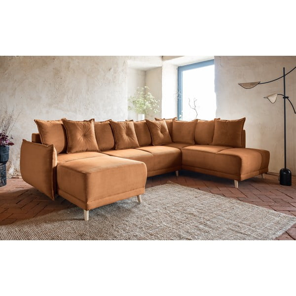 Ķieģeļu sarkans velveta salokāms stūra dīvāns (ar labo stūri/U veida) Lazy Lukka – Miuform-image-3