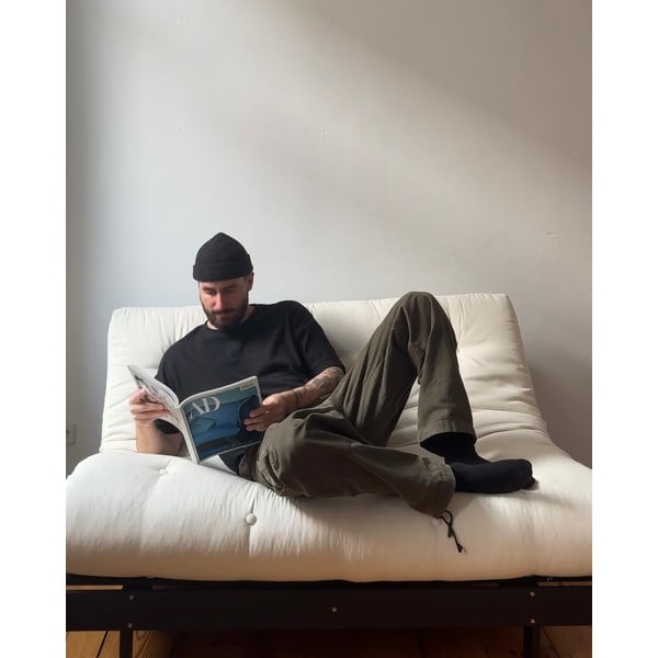 Pelēks/bēšs lina salokāms dīvāns 140 cm Roots Black Night – Karup Design-image-1