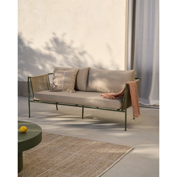 Zaļš/bēšs polsterēts dārza dīvāns Zivia – Kave Home-image-1