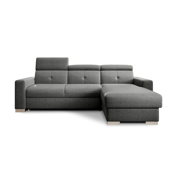 Pelēks salokāms/ar uzglabāšanas vietu stūra dīvāns (ar labo stūri/ar zvilni) Fresia – ELTAP